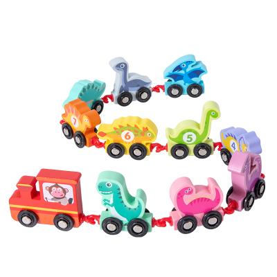 China Educational Toy New Arrival Montessori 11Pcs Dinosaur Shaped Number Train Rail Wooden Toys For Children for sale