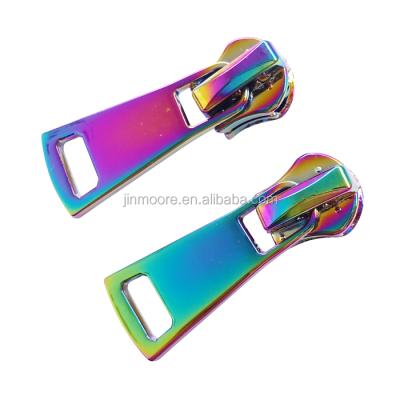 China Sustainable Custom Rainbow Color Metal Zipper Puller Zipper Slider For Clothing for sale