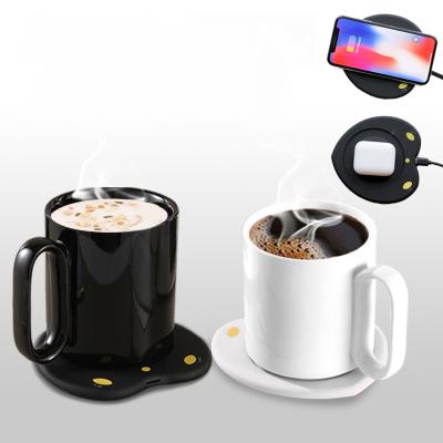 China 2022 Business Technology Inventions 2022 Ceramic Thermostatic Mug Coffee Mug Desktop Warmer Constant Heated With Wireless Charger for sale