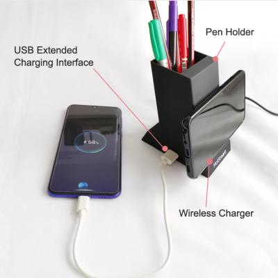 China Wireless Charger With Pen Holder OEM Customized Logo Pen Holder Luminescent Wireless Charging 15W 10W Iphone for sale