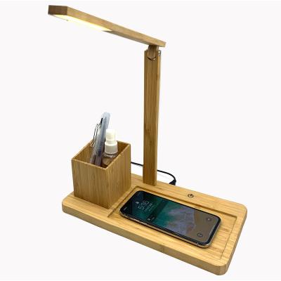 China OEM Multi-Function Mobile Phone Wireless Charging 3 in 1 Wireless Charger Bamboo Wooden Lamp for Mobile Phones for sale