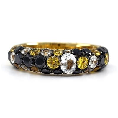 China Charming Fashionable CLASSIC Solid Natural Sapphire Fine Jewelry Wedding Band 18K Yellow Gold Color Multi Rings For Woman for sale