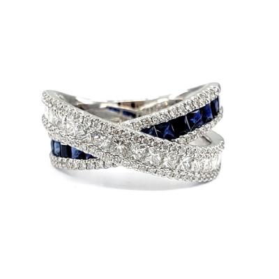 China Fancy High Quality Precious CLASSIC Ring For Female Jewelry Diamond Blue Sapphire Color Stone Wedding 18k White Gold Factory Price for sale