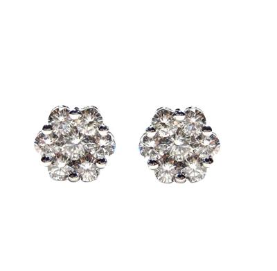 China CLASSIC Precious Noble Claw Set 18k White Gold High Quality Natural Diamond Jewelery Round Cluster Stud Earrings For Women for sale