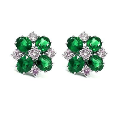 China CLASSIC Jewelry Designs Tailor Made 18K Natural White Gold 100% Diamond Fine Jewelry Green Emerald Stud Earrings For Female for sale