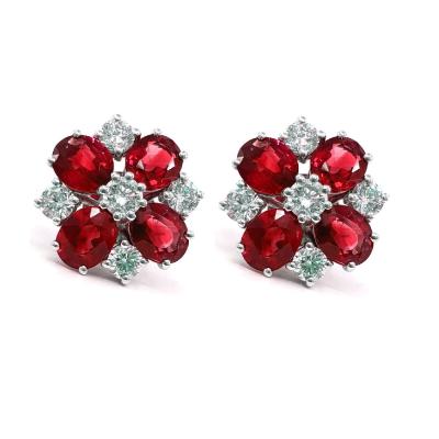 China CLASSIC Christmas Hand Made Claw Setting 18k White Gold Diamond Cambodia Oval Ruby Jewelery High Quality Stud Earrings For Women for sale