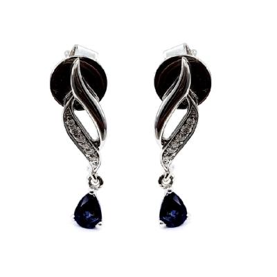 China Fashionable Extraordinary High End Solid Natural Diamond Blue Sapphire Drop Earring Studs 18K White Gold China Christmas Jewelry For Lady for sale