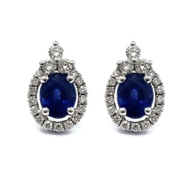 China CLASSIC White Gold Solid 18k Gold Hong Kong Jewelry Wholesale Engagement Diamond Jewelery Sapphire Earring Stud High Quality For Lady for sale