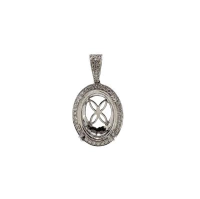 China 18k Gold Diamond Jewelery Oval Semi Mount Commemorative White Milgrain CLASSIC Enchanting Noble Design High Quality Pendant For Gemstone for sale