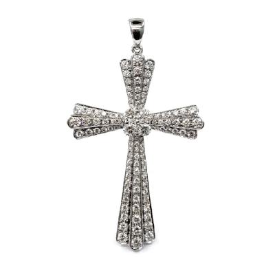 China Free High Quality Diamond Jewelery Christian Cross Round Pendants Necklace 18k White Gold Shiny Nickel Glamorous CLASSIC For Women for sale