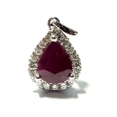 China New Year Eve Ladies Jewelery 18k White Gold Elegant Design CLASSIC Diamond Jewelery Pear Ruby Pendant High Quality For Women for sale