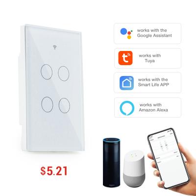 China Home Automation System Shuwei Beijing Smart Home 4 Band Wifi Smart Switch Tuya Wifi Light Wall Remote Control Switch for sale