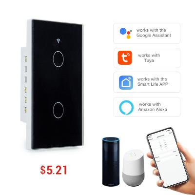 China Tuya APP Shuwei Google Wifi Dual Remote Control Wall Switch Us Standard Dual Rocker Wifi Wall Switch for sale