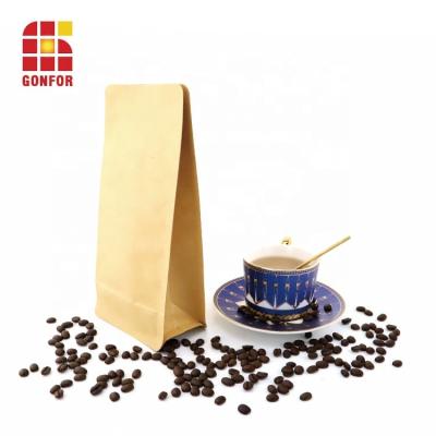 China Custom Printing 16oz Flat Square Kraft Paper Gusset Coffee Packaging Moisture Proof Bottom Bag With One Way Valve Head for sale