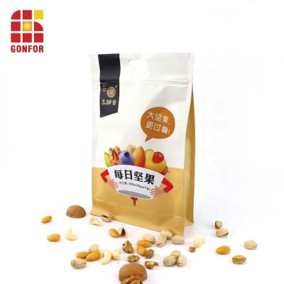 China Custom Printed Moisture Proof Resealable Holder Up Pouch Large Food Grade BOPP Film Ziplock Nuts Packaging Bottom Block Bag for sale