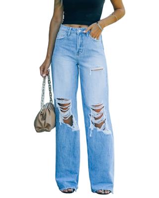 China 2022 breathable new autumn street avant-garde washed hole jeans women's thick straight pants for sale