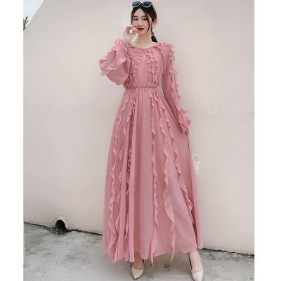 China 2021 Breathable Korean Women Long Sleeve Chiffon Dress Woman Summer Korean Chiffon Dress Clothing Dresses for sale