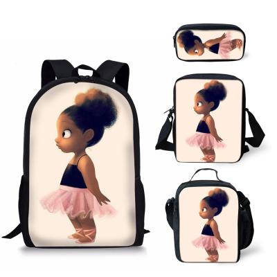 China Wholesale Fashoion THIKIN African Girl Custom Printed Art Design Durable Fashion Book Bag School Bag And Material Lunch Bag Set for sale