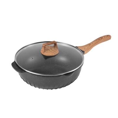 China Sustainable Chinese Wok Non-Stick Die-Casting Aluminum Woks And Stir Fry Pans With Glass Lid for sale