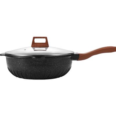 China Carbon Steel Wok Pan Chinese Flat Bottom Cast Iron Viable Stir Fry Pan With Wooden for sale