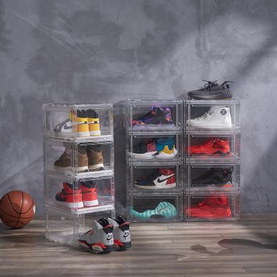 China Viable New Trends Shoe Storage Container Organizer Transparent Household Plastic Stackable Custom Shoe Storage Box for sale