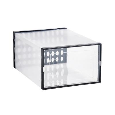 China Drawer Type Clear Stackable Shoe Storage Box Plastic Viable Front Opening Shoe Holder Containers for sale