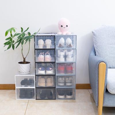 China Viable Stackable Plastic Combination Shoes Box Free Standing Containers Organizers Clear Shoe Storage Box for sale