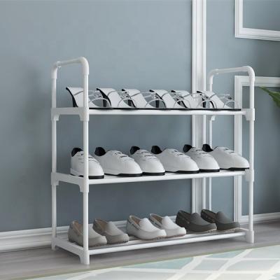 China Modern Household Items 3 Tier Metal Storage Organizer Shelf Adjustable Space Saving Multifunctional Stackable Shoes Rack for sale