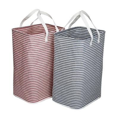 China Cotton Canvas CLASSIC Stripe Large Household Items Foldable Freestanding Laundry Basket Toys Clothes Folding Storage Laundry Basket for sale