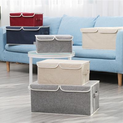 China Modern Double Covers Cotton Storage Box Foldable Clothing Toys Storage Canvas Organizer for sale