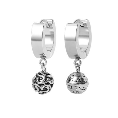 China TRENDY New Design Special Silver Ball Earrings Circle Stainless Steel Fashion Dangle Mens Womens Ear Stud for sale