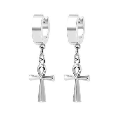 China FASHIONABLE Ready To Ship Stainless Steel Cross Dangle Circle Earrings Mens Womens Earring Piercing for sale