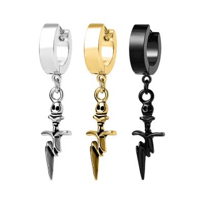 China TRENDY Gothic Skull Dangle Earring Circle Stainless Steel Unisex Hip Hop Ear Piercing Stud for sale