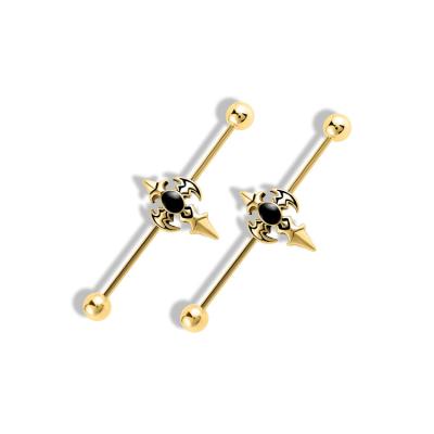 China Common Gold Punk Barbell Piercing Earrings For Women Men Industrial Dermal Cartilage Piercing Jewelry for sale