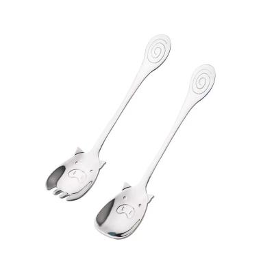 China Sustainable Cute Cartoon Pig Spoon 304 Stainless Steel Tableware Dessert Spoon Fork Set for sale