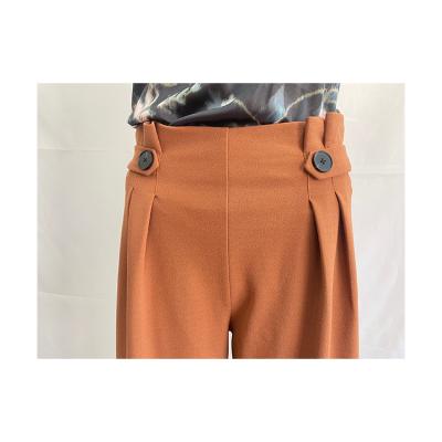 China Breathable Fast Delivery Fashion Button Up Culotte Trousers Office Lady Work Brown Women Casual Pants for sale