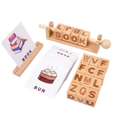 China Educational Toy Wooden Children's Cube Building Block Game Card Number Wooden Letter English Spelling Studying Magic Cube for sale