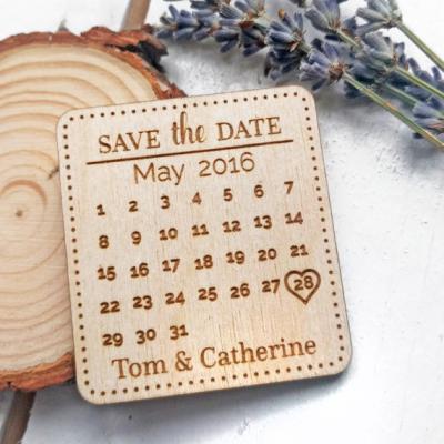 China Europe save the date calendar magnet, rustic wedding save the date magnet, wooden save the date for sale