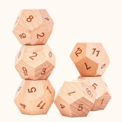 China Hexagon Natural Wooden Number Dice Game Beech Wood Dice Round Wooden Dice for sale