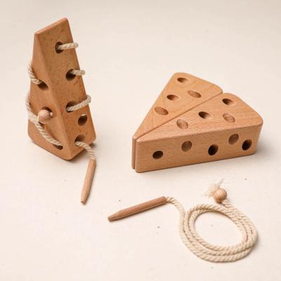 China Wooden Baby Toy Cheese Threading Board Montessori Toy Kids Educational Toy Puzzle Game Threading for sale