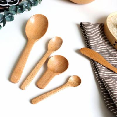 China Beech Wood Handle Spoon and Knife Children's Spoon Sustainable Flat Wooden Dessert Spoon for sale