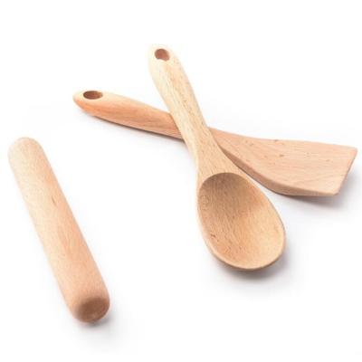 China Beech Wood Spoon/Spatula/Pin Set Kids Toy Cooking Set 3pcs Wooden Kids Cooking Set for sale