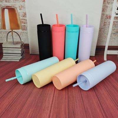 China 16oz High Quality Durable Double Wall Multi Matte Black Tumbler Pastel Colored Acrylic Plastic Plastic Water Bottles for sale