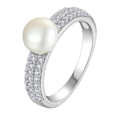 China Wholesale Customized Freshwater Pearl CLASSIC Ring Gifts Rhodium Plated 925 Sterling Silver Handmade Dainty Pearl Rings Jewelry Women for sale