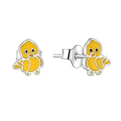 China Wholesale Custom Fashionable Cute Children's Jewelry Gifts Rhodium Plated 925 Sterling Silver Cute Animal Kids Enamel Pave Duck Earrings for sale