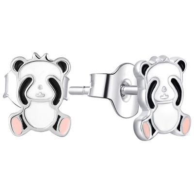 China Wholesale Cute Animal Stud Earrings Jewelry Gifts Rhodium Plated Enamel Sterling Silver Panda Jewelry Children's Earrings 925 for sale