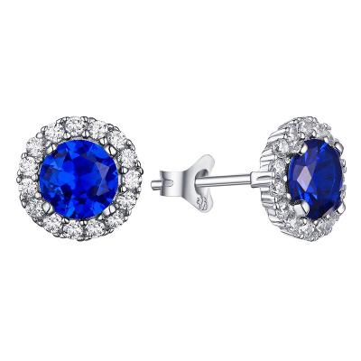 China Sterling Silver Rhodium Plated Ladies Blue Stone Zircon Stud Earring Women Handcrafted Wholesale Cheap OEM CLASSIC 925 Minimalistic Double for sale