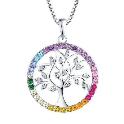 China FASHIONABLE CZ High Quality Zircon Trendy Fashion Women Rhodium Plated Memorial Tree S925 Sterling Silver Charm Fancy Life Colorful Pendants for sale