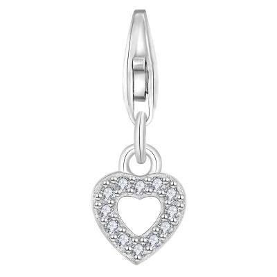 China Wholesale OEM Women Mini Cubic Zirconia Iced Out White TRENDY Jewelry Gifts OEM Rhodium Plated 925 Sterling Silver Heart Diy Charms Pendant for sale