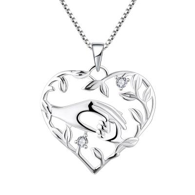 China Wholesale Custom Chain Charm Classic Mother's Day Gifts Women Trendy Women Rhodium Plated Sterling 925 Silver Leaf Heart Shape Pendant for sale